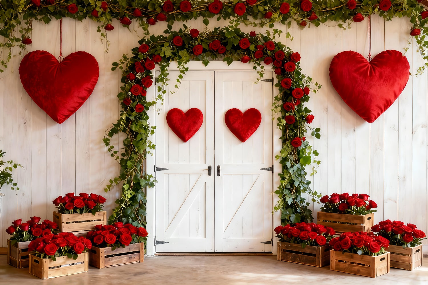 Fond rustique ferme Fond Saint-Valentin Arche florale roses Cœurs LXX512-63