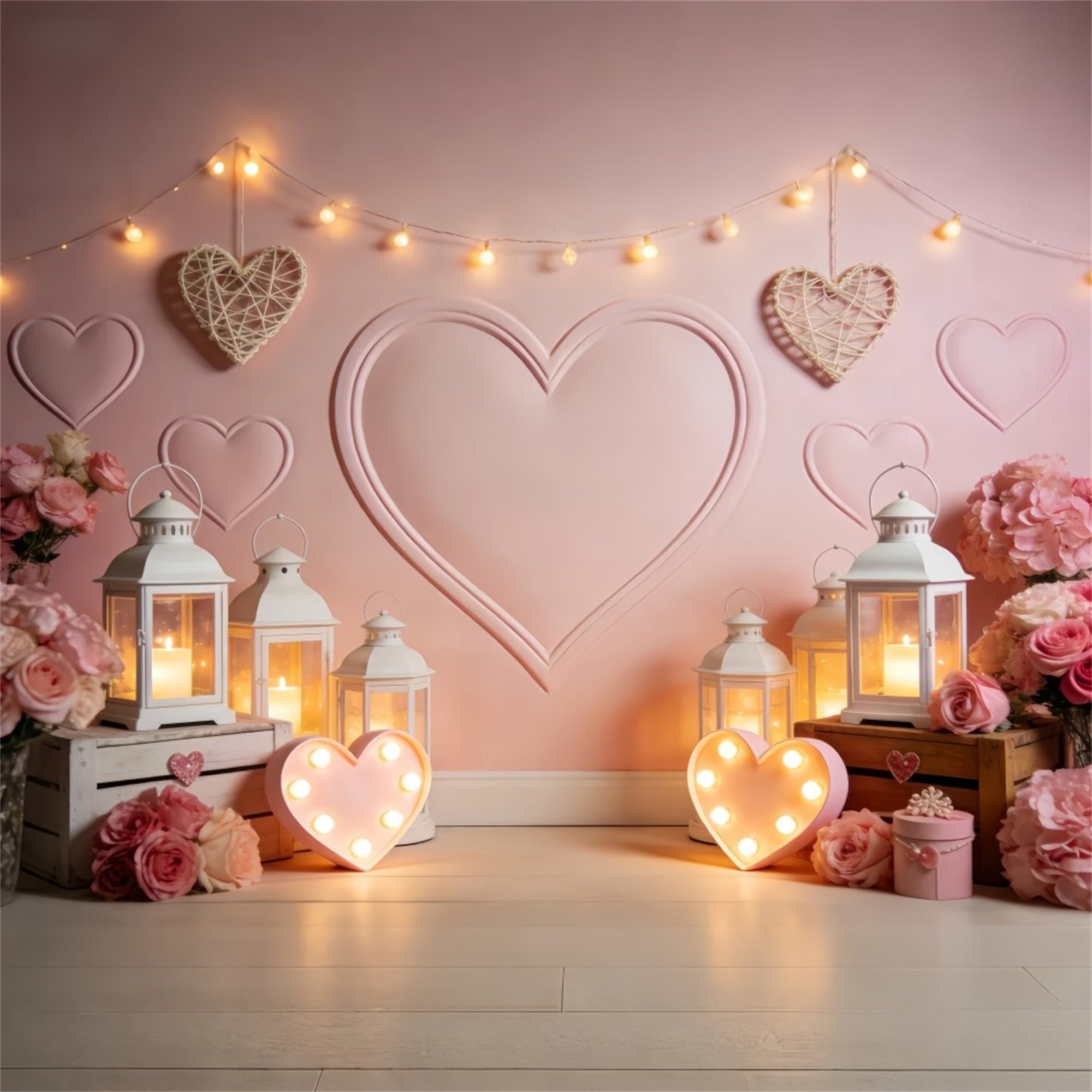 Fond cœur Lumière de lanterne Chambre éclairée à la bougie Fond rose Saint-Valentin LXX512-65