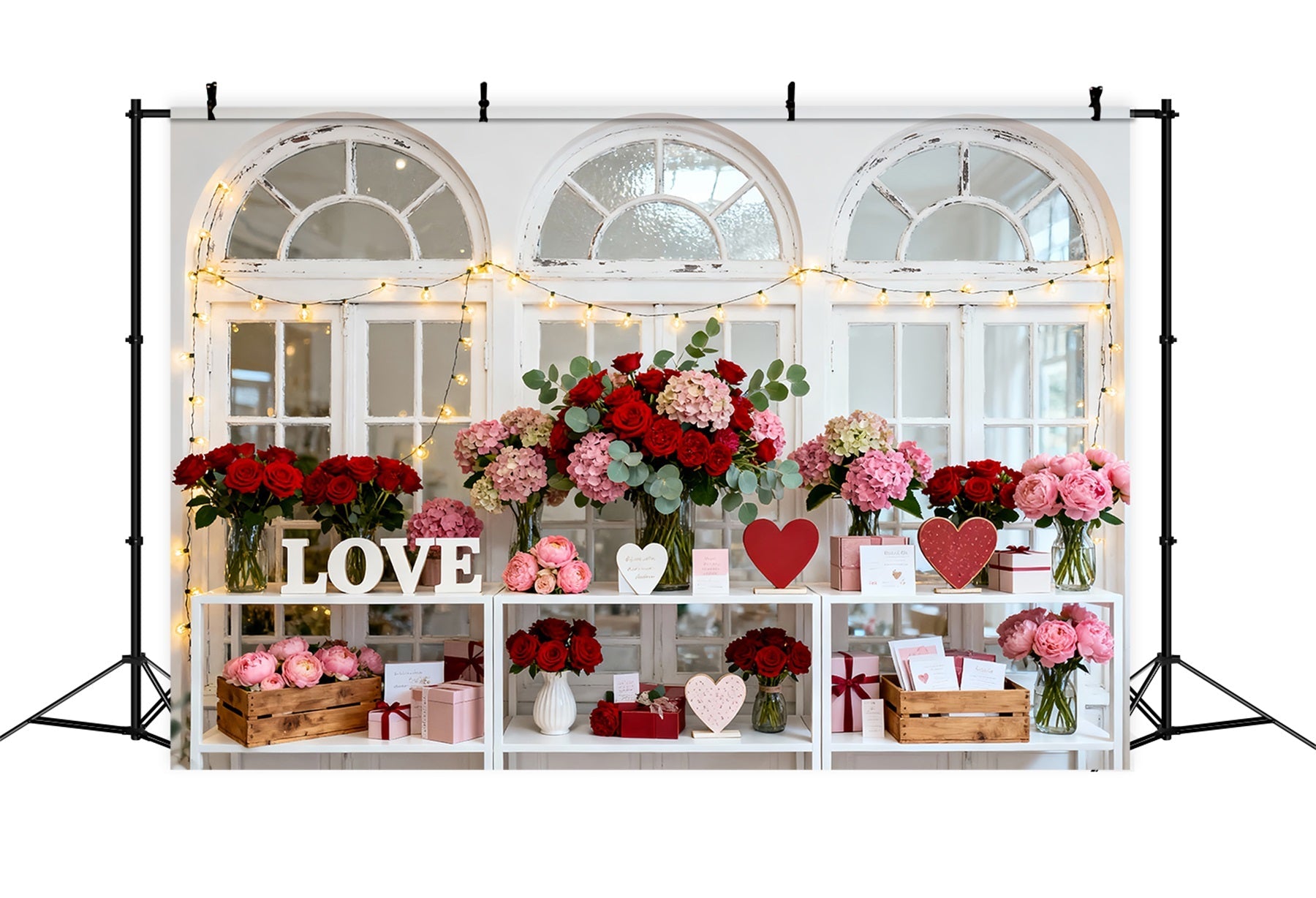 Toile de fond pour la Saint-Valentin Fenêtre vintage Décoration florale Toiles de fond Love LXX512-73