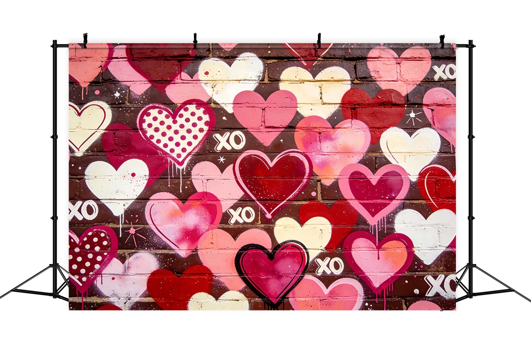 Toile de fond XOXO Graffiti Cœur Mur de briques Toile de fond pour la Saint-Valentin des années 90 LXX512-78