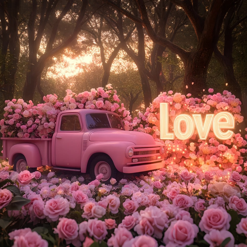 Fond rose pour la Saint-Valentin Rose Vintage Camion de l'amour Fond romantique LXX512-79