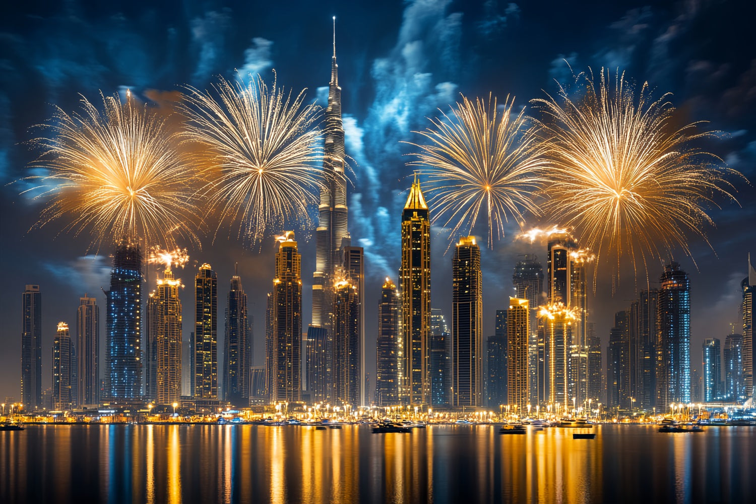 Idées de fonds pour le Nouvel An Feux d'artifice dorés Skyline de la ville Paysage urbain Fond photo LXX512-8