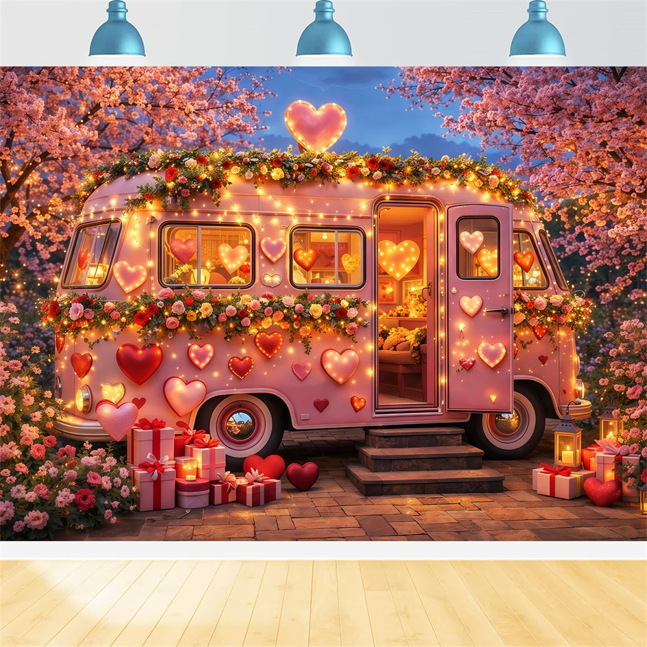 Toile de fond avec cœurs roses Camper Fleurs Néons Toiles de fond romantiques LXX512-83