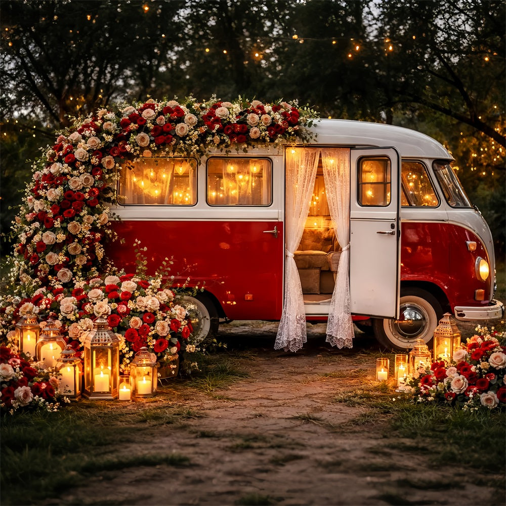 Fond rose rouge Lanterne vintage Camper Romance Paillettes Fond Valentine LXX512-85