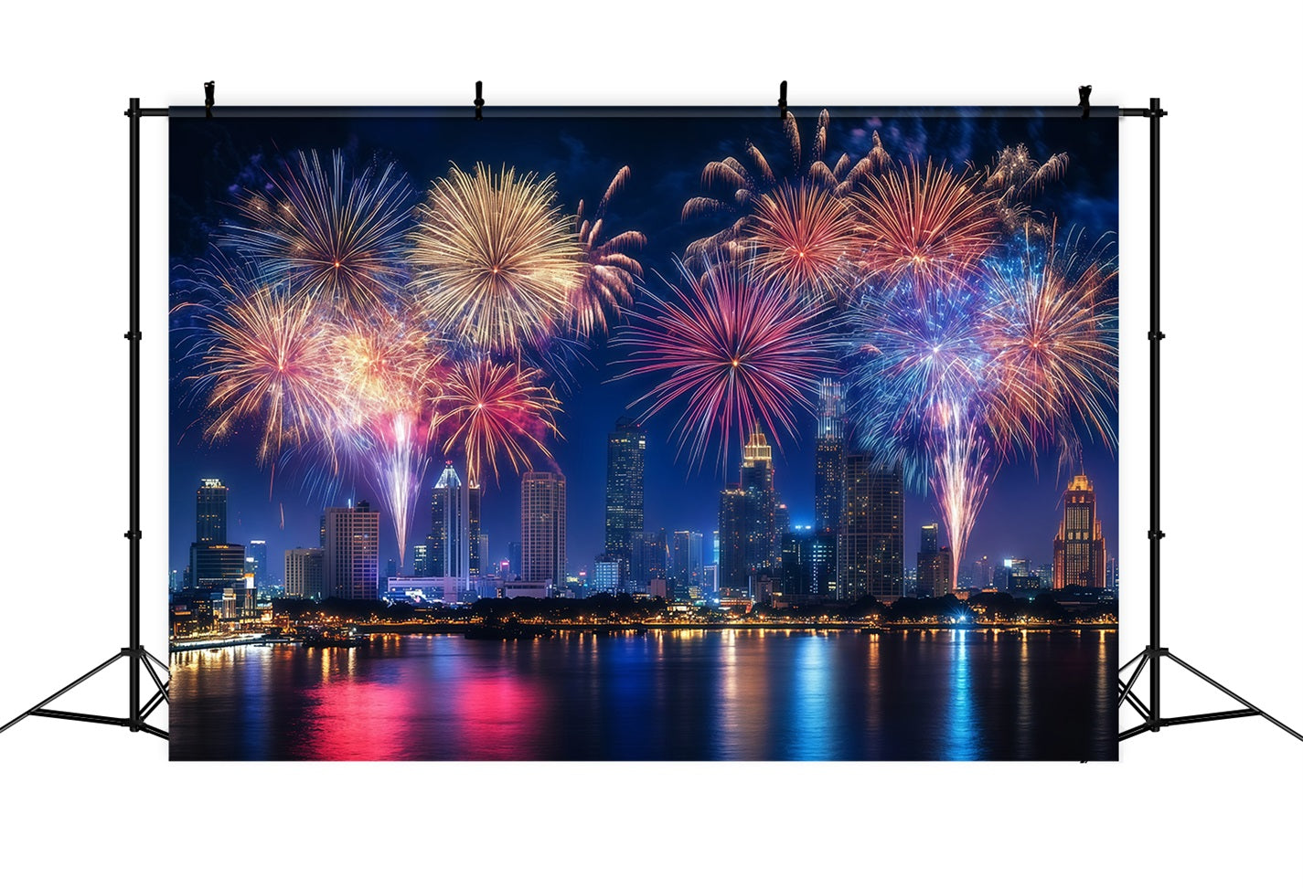 Fond photo pour le Nouvel An Feux d'artifice colorés Paysage urbain Fond nocturne de la ville LXX512-9