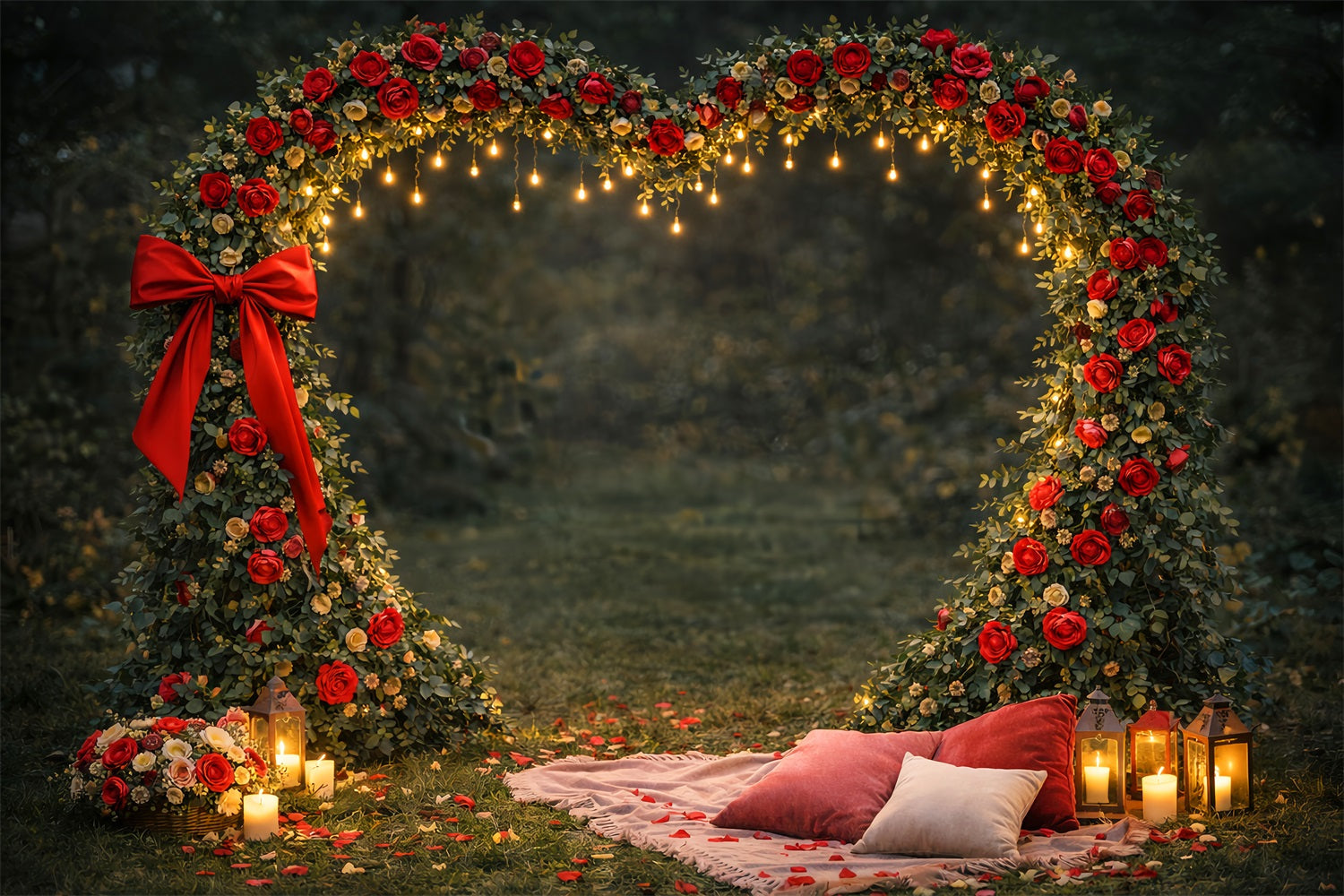Fond floral en forme de cœur Jardin extérieur Romance Fond roses rouges LXX512-92