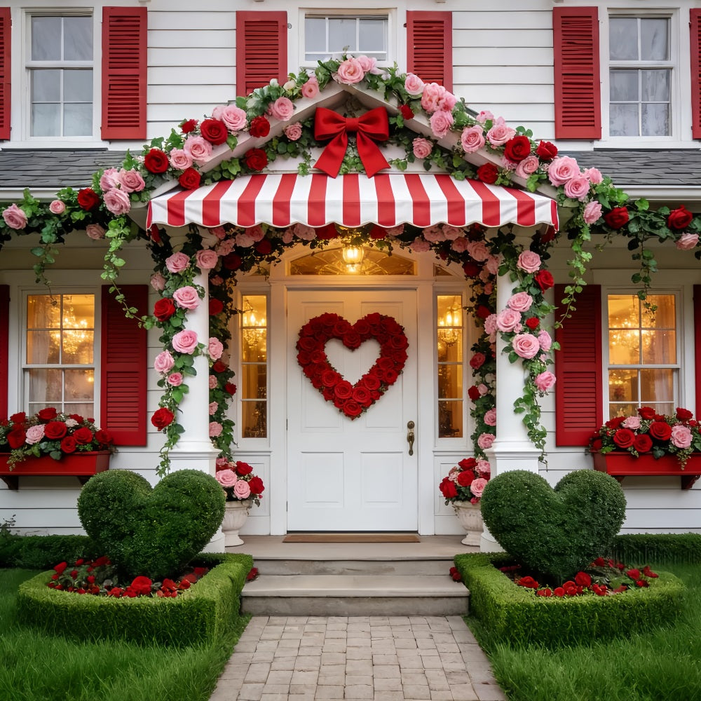 Toile de fond avec arche florale Toile de fond romantique avec cœur en roses pour la Saint-Valentin LXX512-95