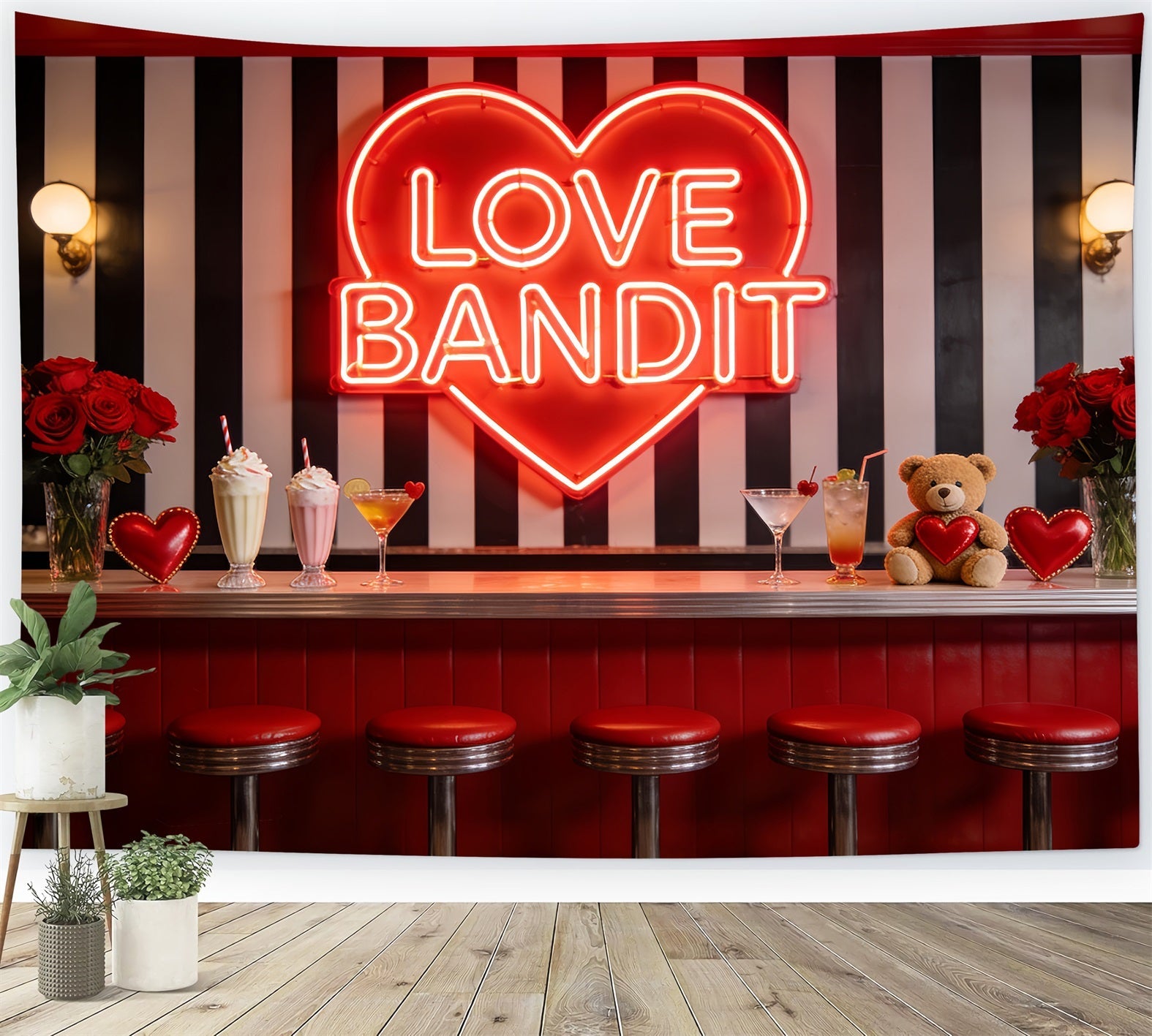 Fond Saint-Valentin années 90 Néon Love Diner Bar Fond cœur LXX512-98