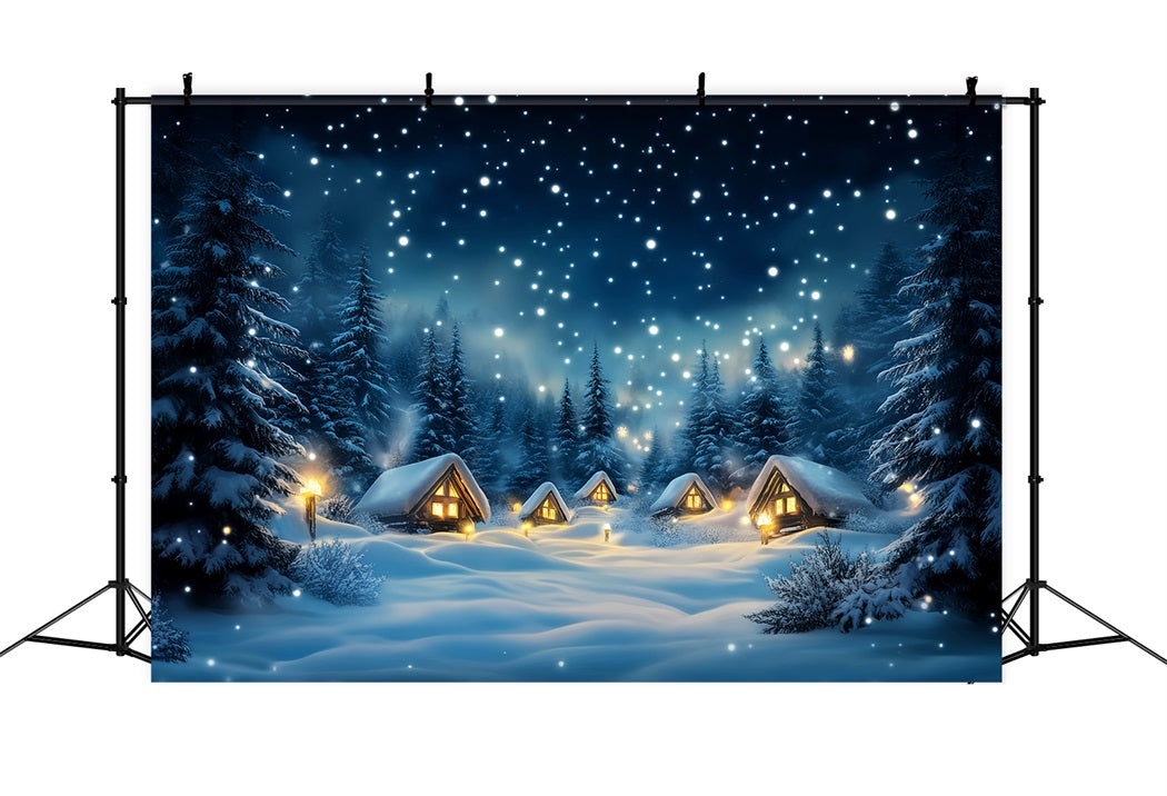 Toile de fond Hiver Cabane Enneigée Forêt Nocturne LXX58-216