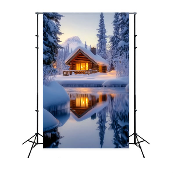 Toile de fond Hiver Reflet Neigeux Cabane Chaleureuse LXX58-221