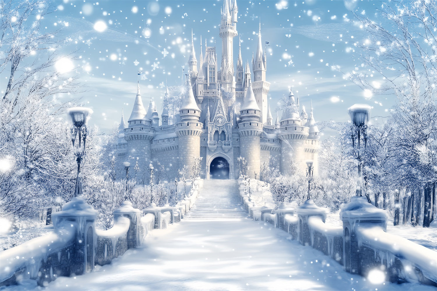 Toile de fond Hiver Château Givré Éclat Fantastique LXX58-225