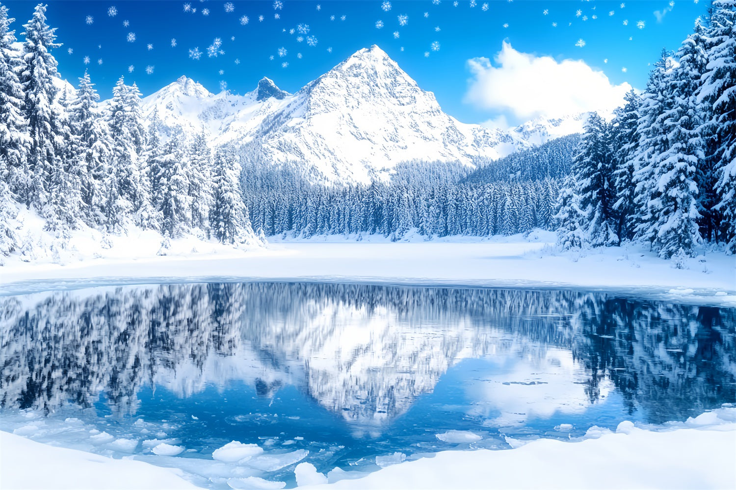 Toile de fond Hiver Lac de Cristal Reflet Alpin LXX58-227