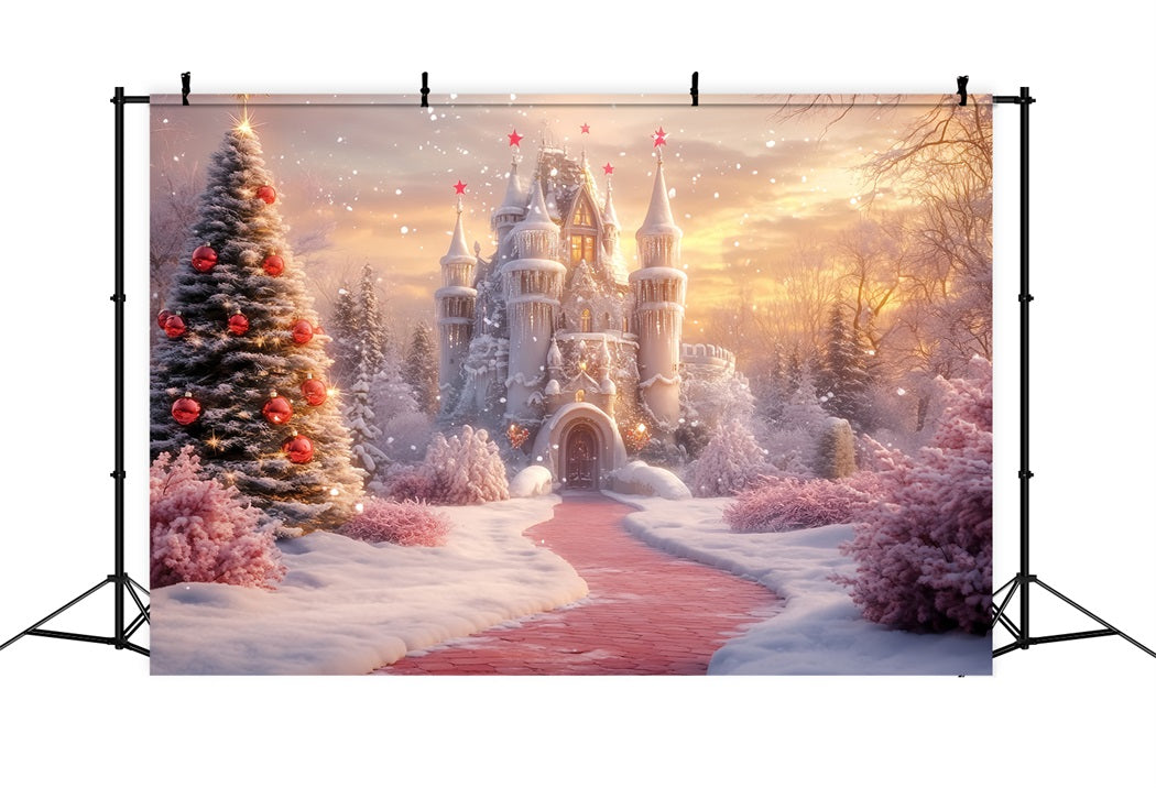 Toile de fond Hiver Château de Noël Sentier Neigeux LXX58-228