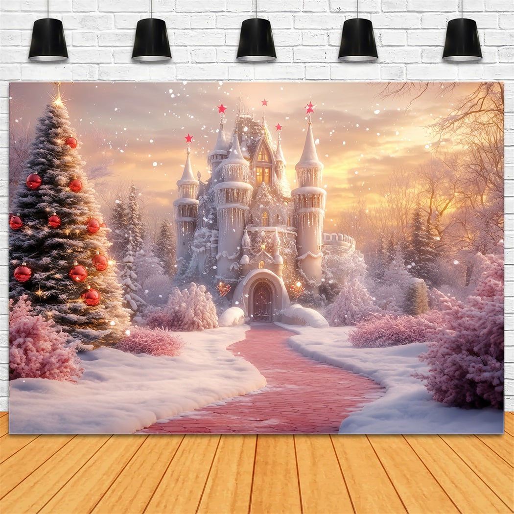 Toile de fond Hiver Château de Noël Sentier Neigeux LXX58-228
