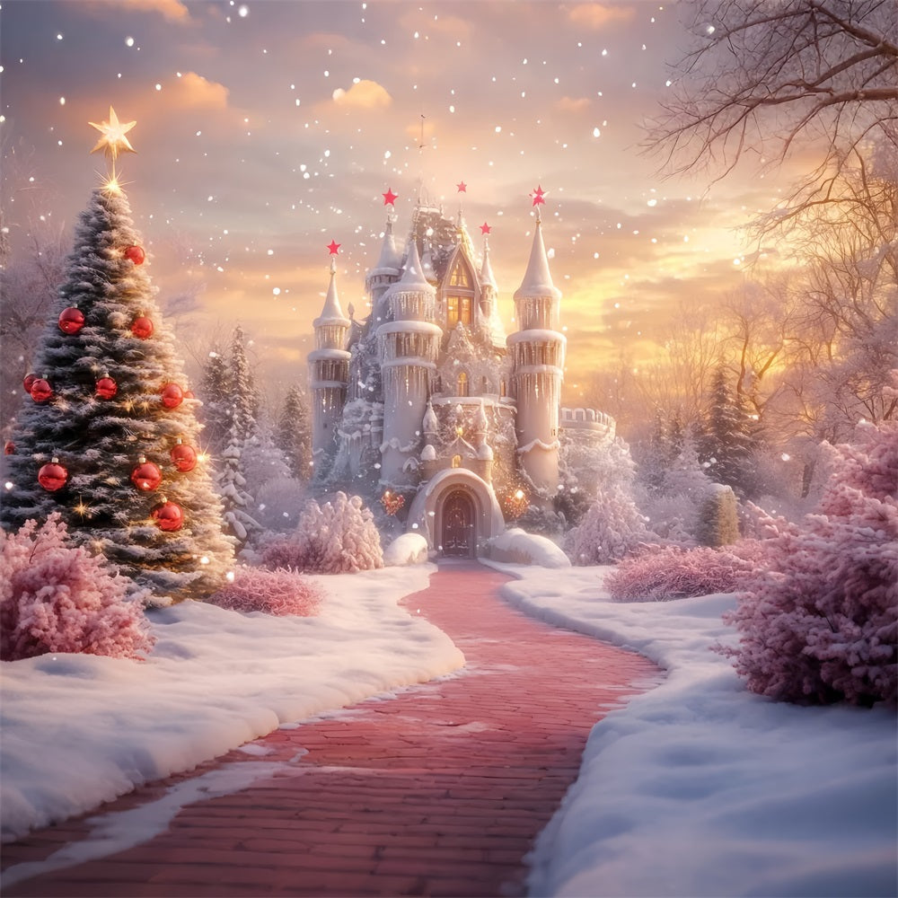 Toile de fond Hiver Château de Noël Sentier Neigeux LXX58-228