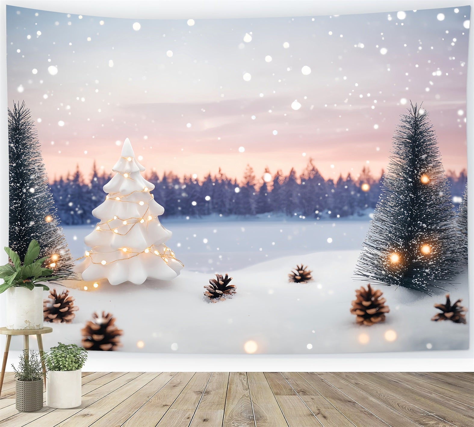 Toile de fond Hiver Pins Enneigés et Sapin Céramique LXX58-230
