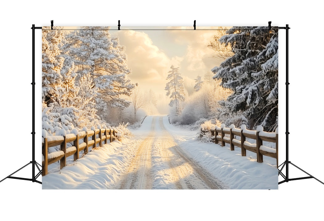 Toile de fond Hiver Lever de Soleil Doré Sentier Enneigé LXX58-232