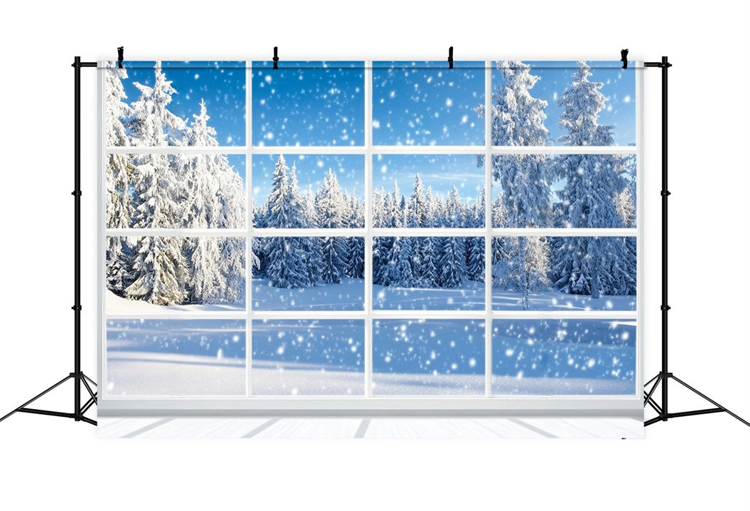Toile de fond Hiver Forêt de Pins Chute de Neige LXX58-233