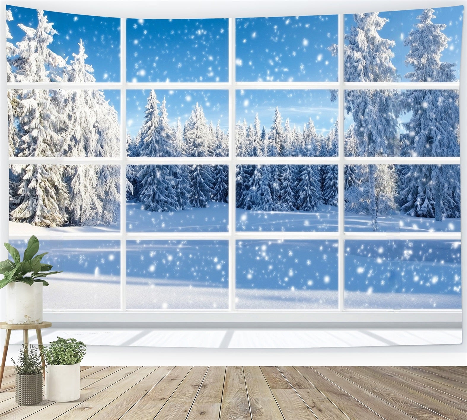 Toile de fond Hiver Forêt de Pins Chute de Neige LXX58-233
