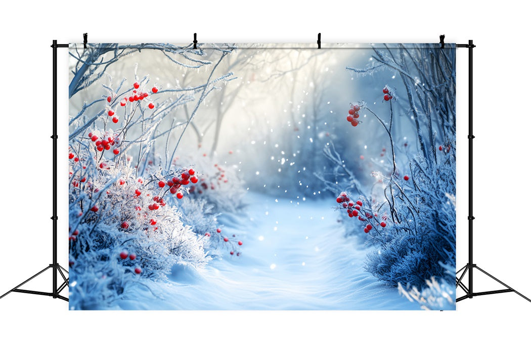 Toile de fond Hiver Sentier Givré et Baies Rouges LXX58-238