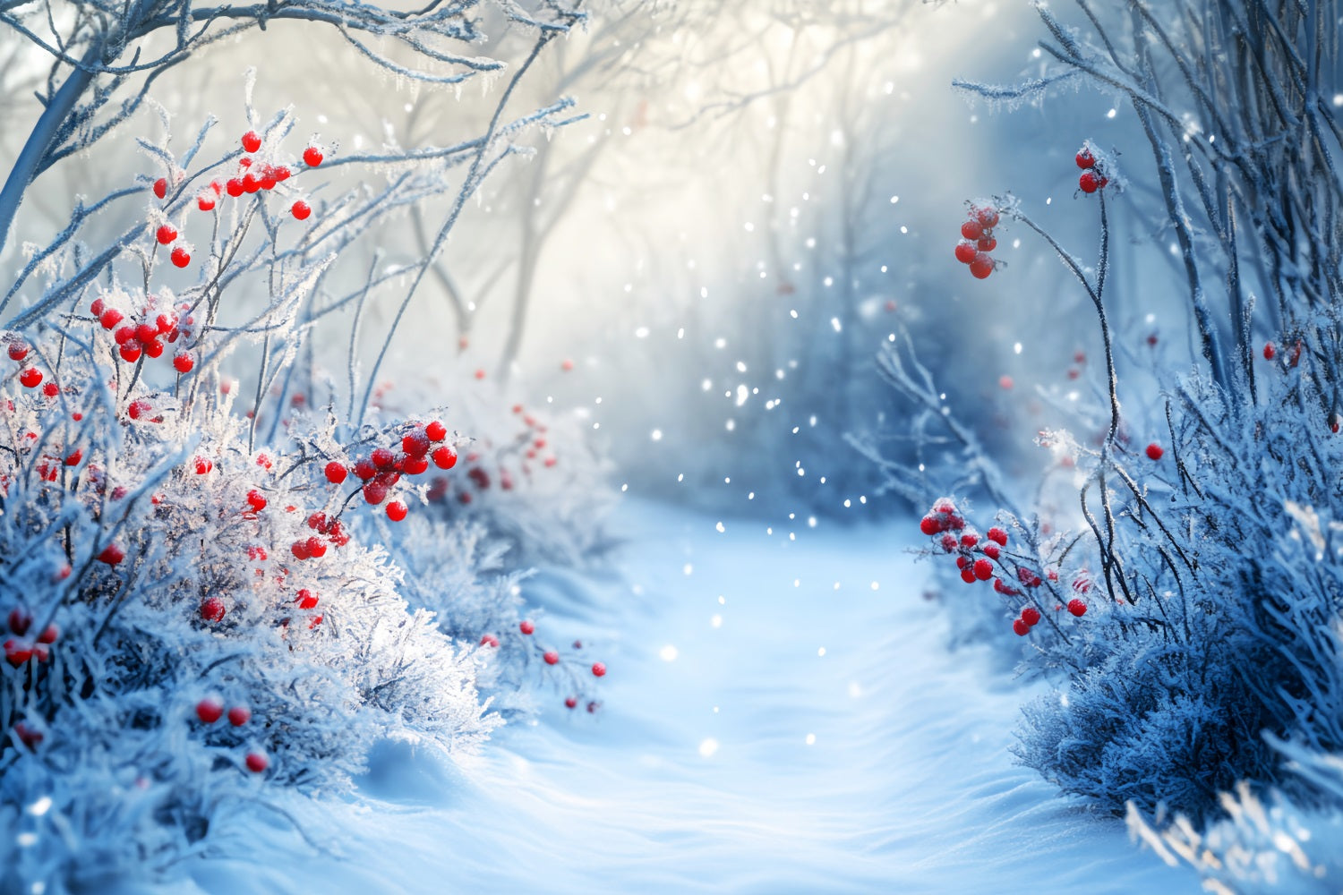 Toile de fond Hiver Sentier Givré et Baies Rouges LXX58-238