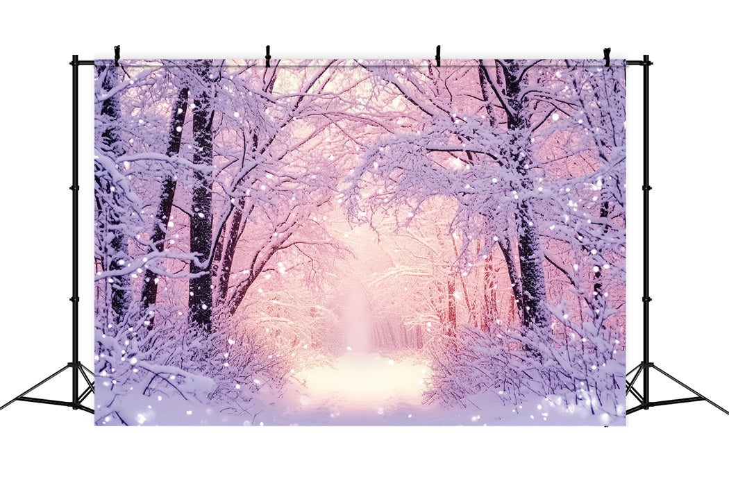 Toile de fond Hiver Forêt Enneigée Éclat Rose LXX58-240