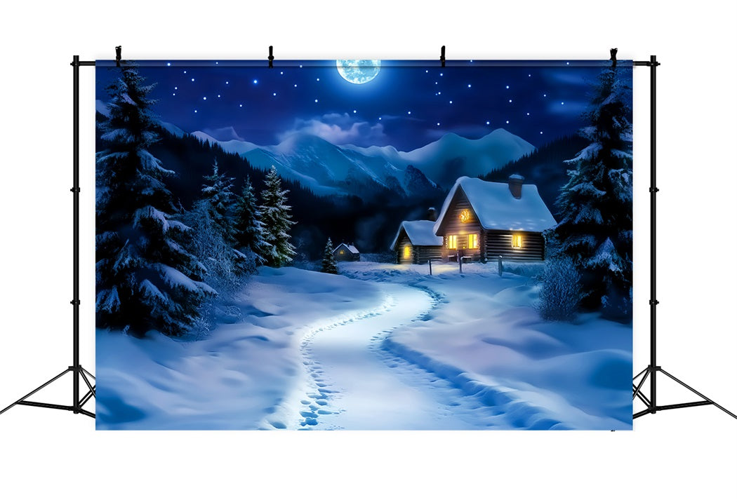 Toile de fond Hiver Chemin de Cabane Enneigé au Clair de Lune LXX58-244