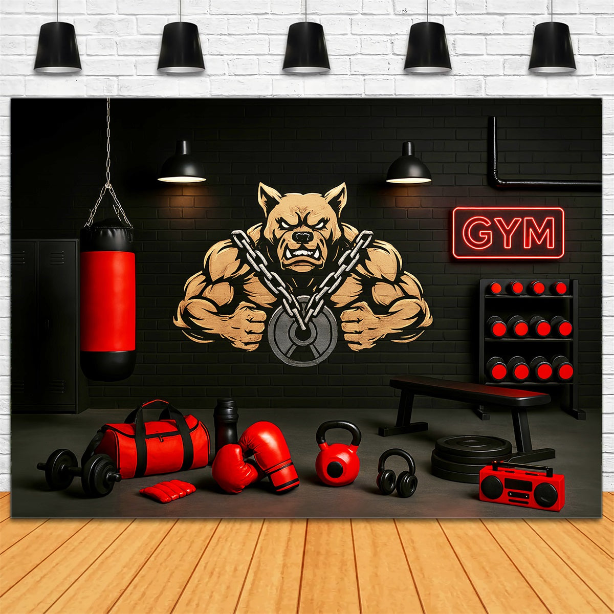 Toile de fond sportive Salle de boxe Bulldog Force Toiles de fond sportives LXX59-300
