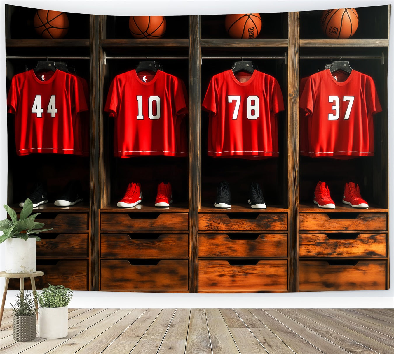 Fond sportif Maillot rouge Casier de basket-ball Fond photo basket-ball LXX59-310