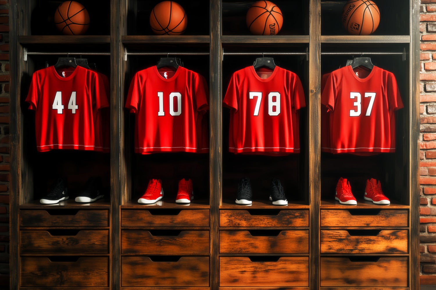 Fond sportif Maillot rouge Casier de basket-ball Fond photo basket-ball LXX59-310