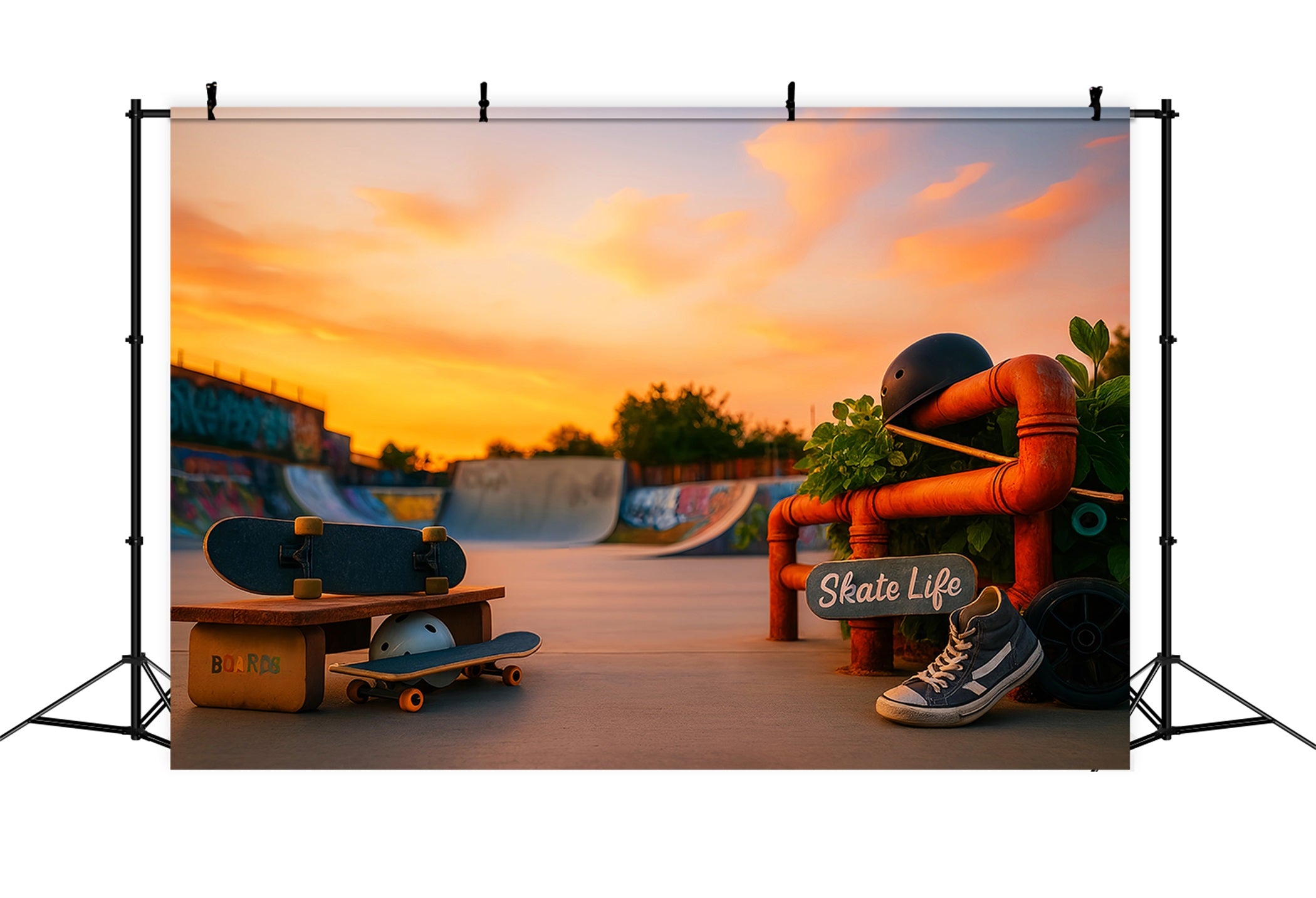 Fond sportif Coucher de soleil Skatepark Fond sportif pour la photographie LXX59-311
