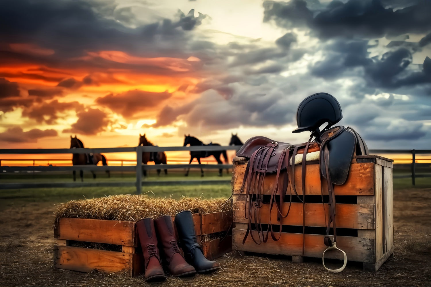 Fond sportif Équitation Coucher de soleil Équipement d'équitation Fond sportif LXX59-312