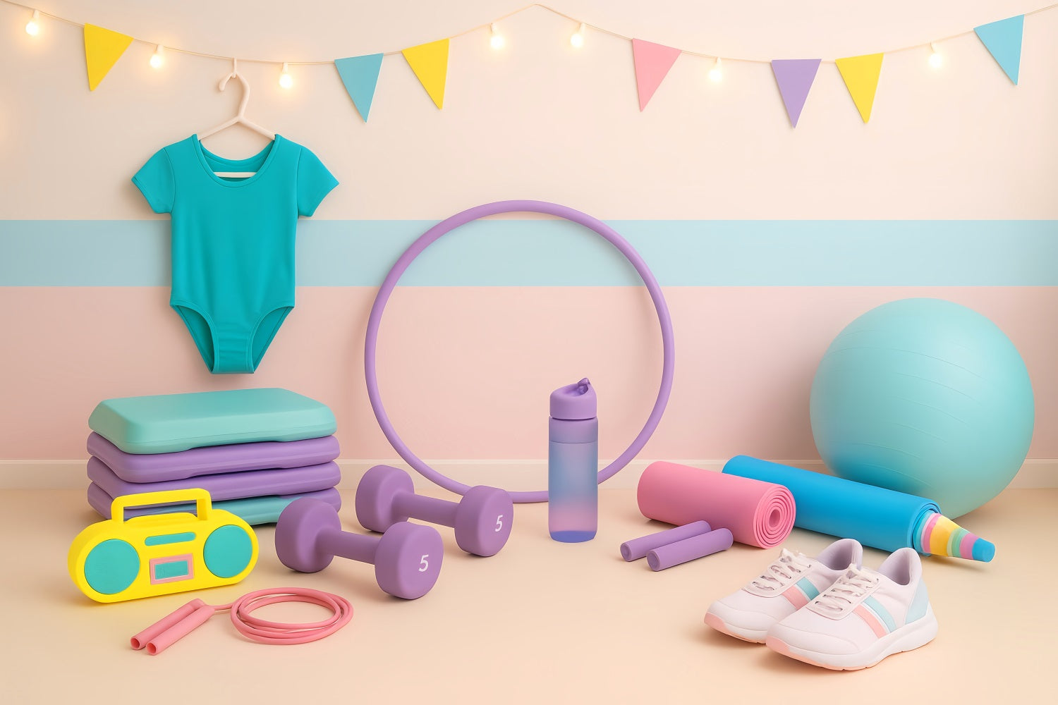 Fond sportif Accessoires de gymnastique colorés Fonds sportifs pour la photographie LXX59-315