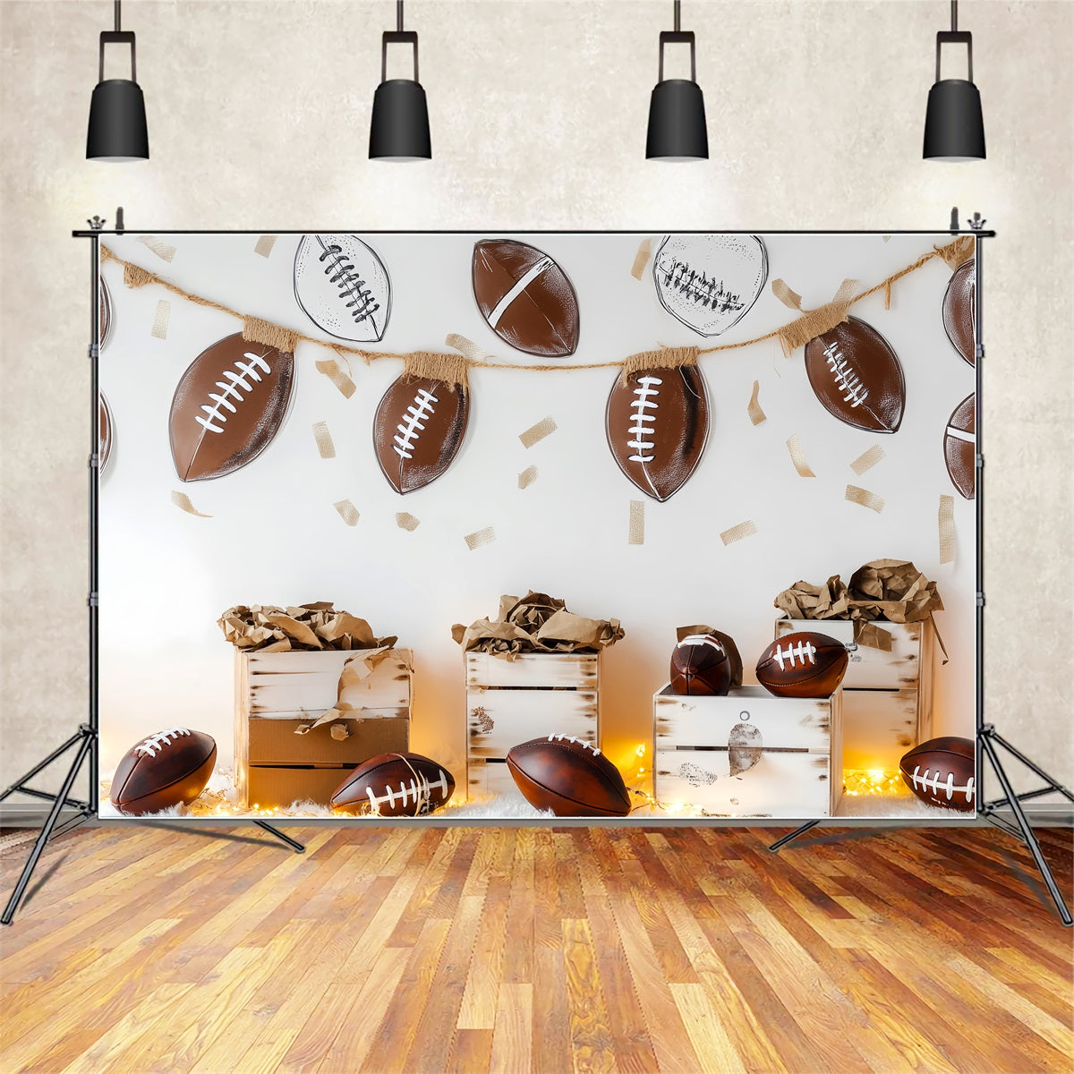 Toile de fond sportive Football Guirlandes Boîtes Décoration Toile de fond football LXX59-317