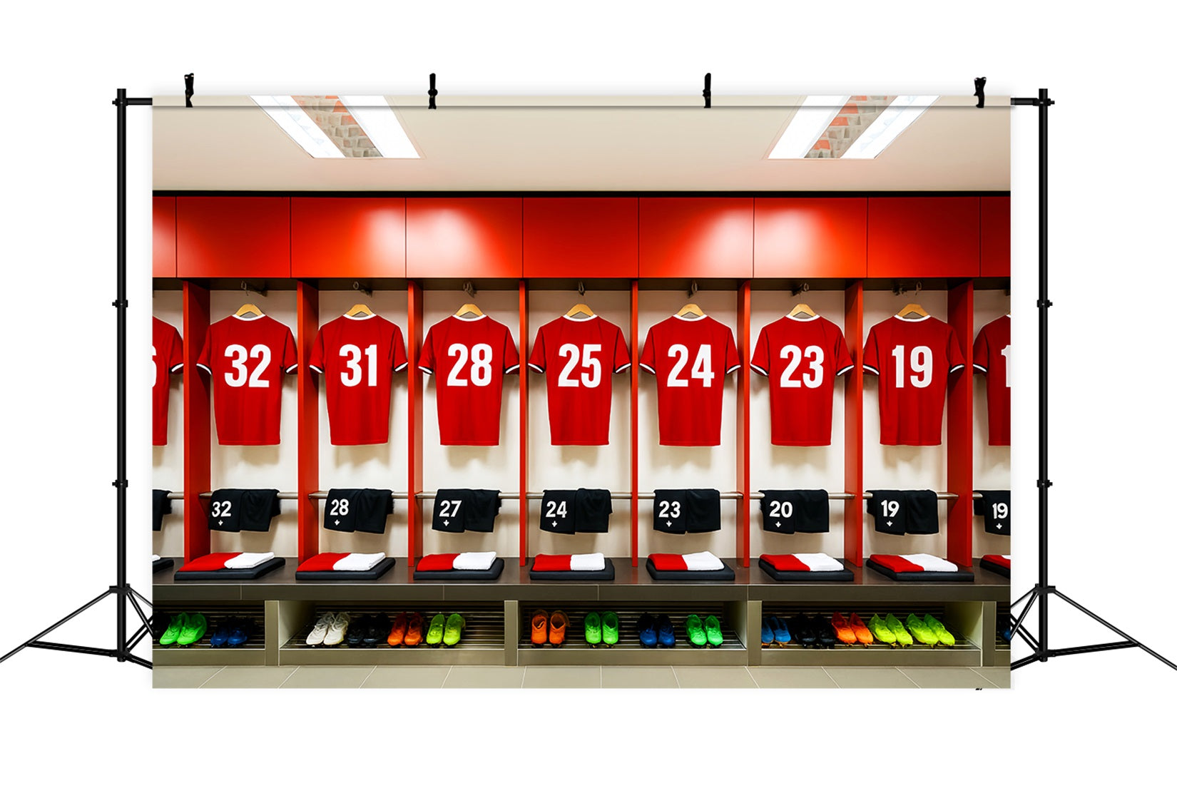 Fonds football vestiaire avec rangée de maillots rouges LXX59-325