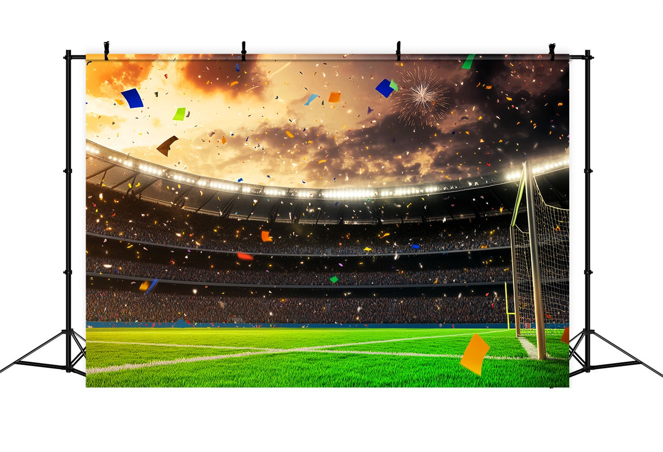 Toiles de fond de football Toile de fond de stade de football avec confettis et feux d'artifice LXX59-328