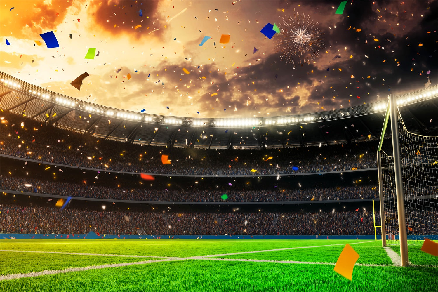 Toiles de fond de football Toile de fond de stade de football avec confettis et feux d'artifice LXX59-328