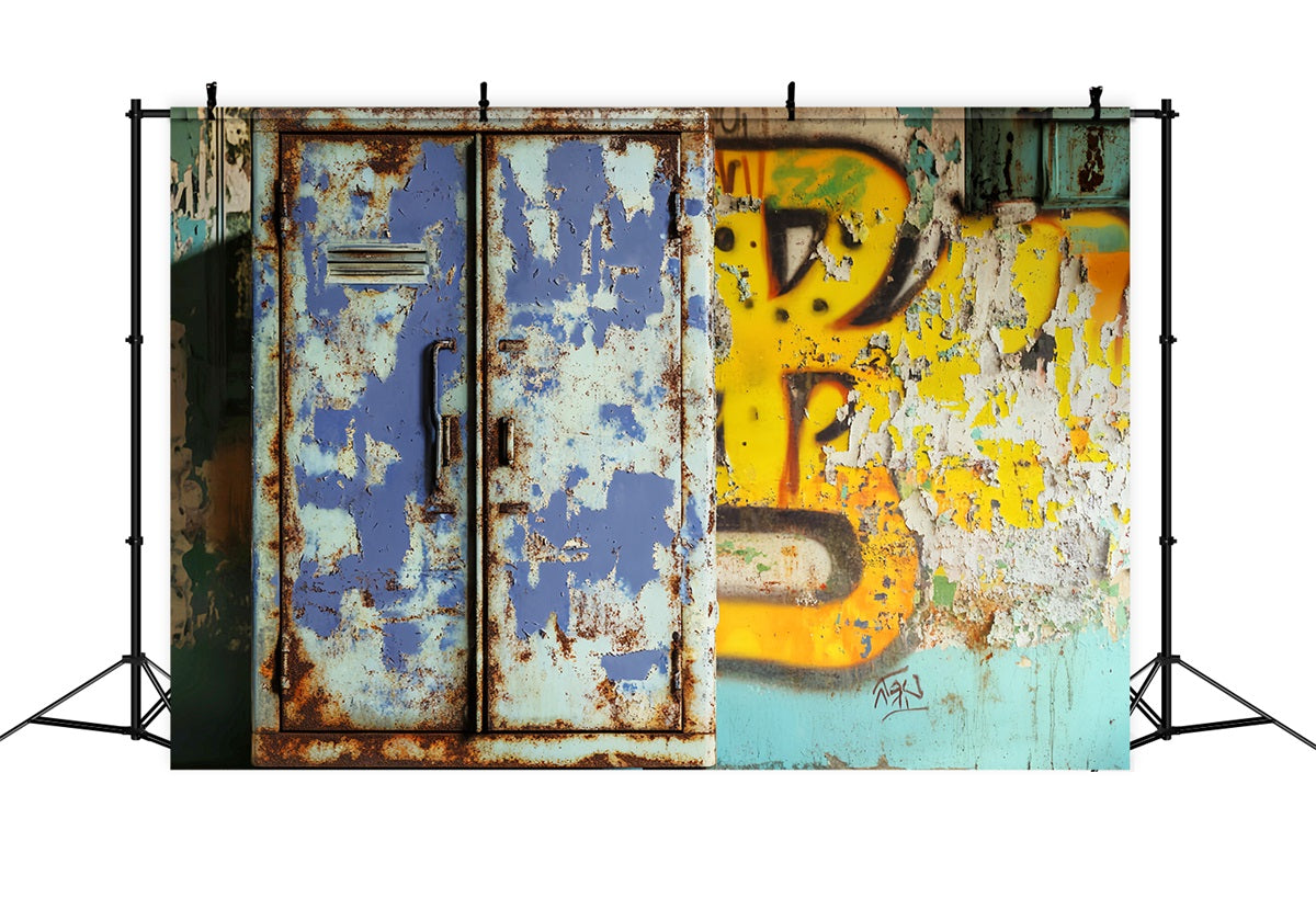Toile de fond sportive Casier bleu rouillé Graffiti Toiles de fond sportives pour la photographie LXX59-346