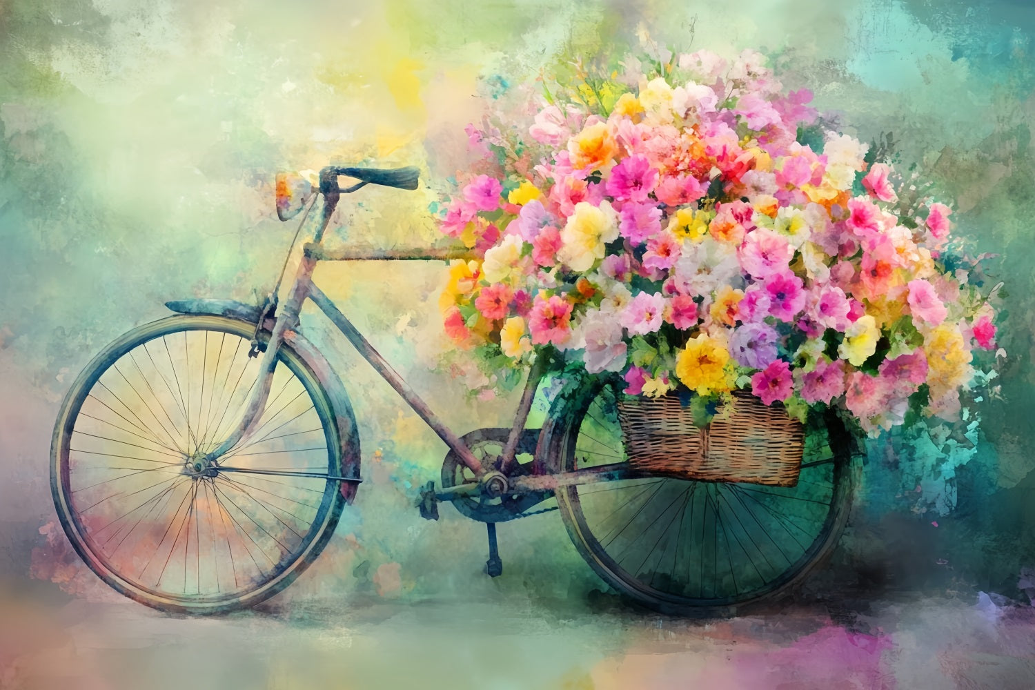 Toile de fond Paris Vélo Panier Fleurs Épanouies LXX59-37