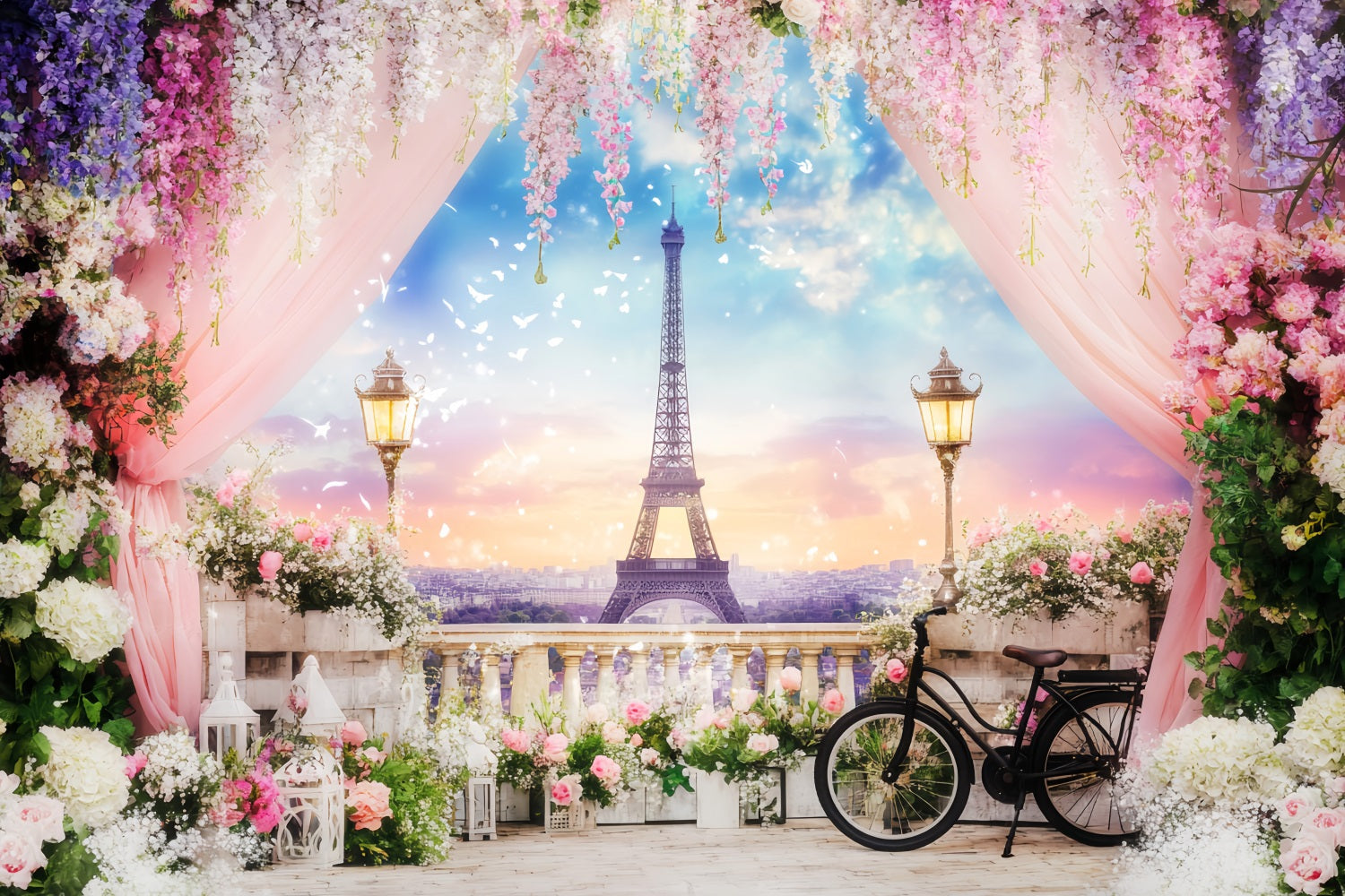 Toile de fond Paris Terrasse Fleurie Tour Eiffel Europe LXX59-39