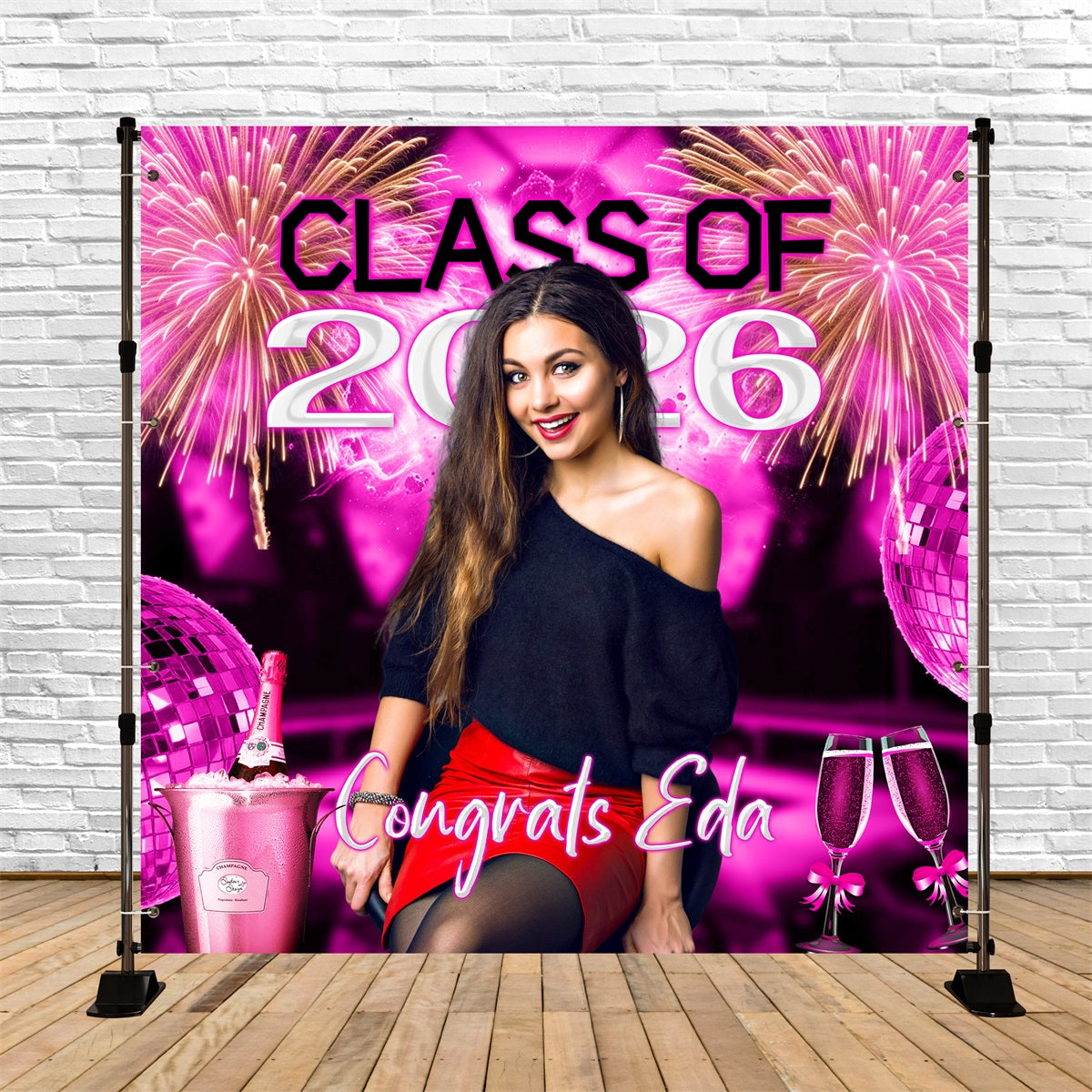 Toile de Fond de Bal Champagne Rose Feu d’Artifice Personnalisée LXX6-187