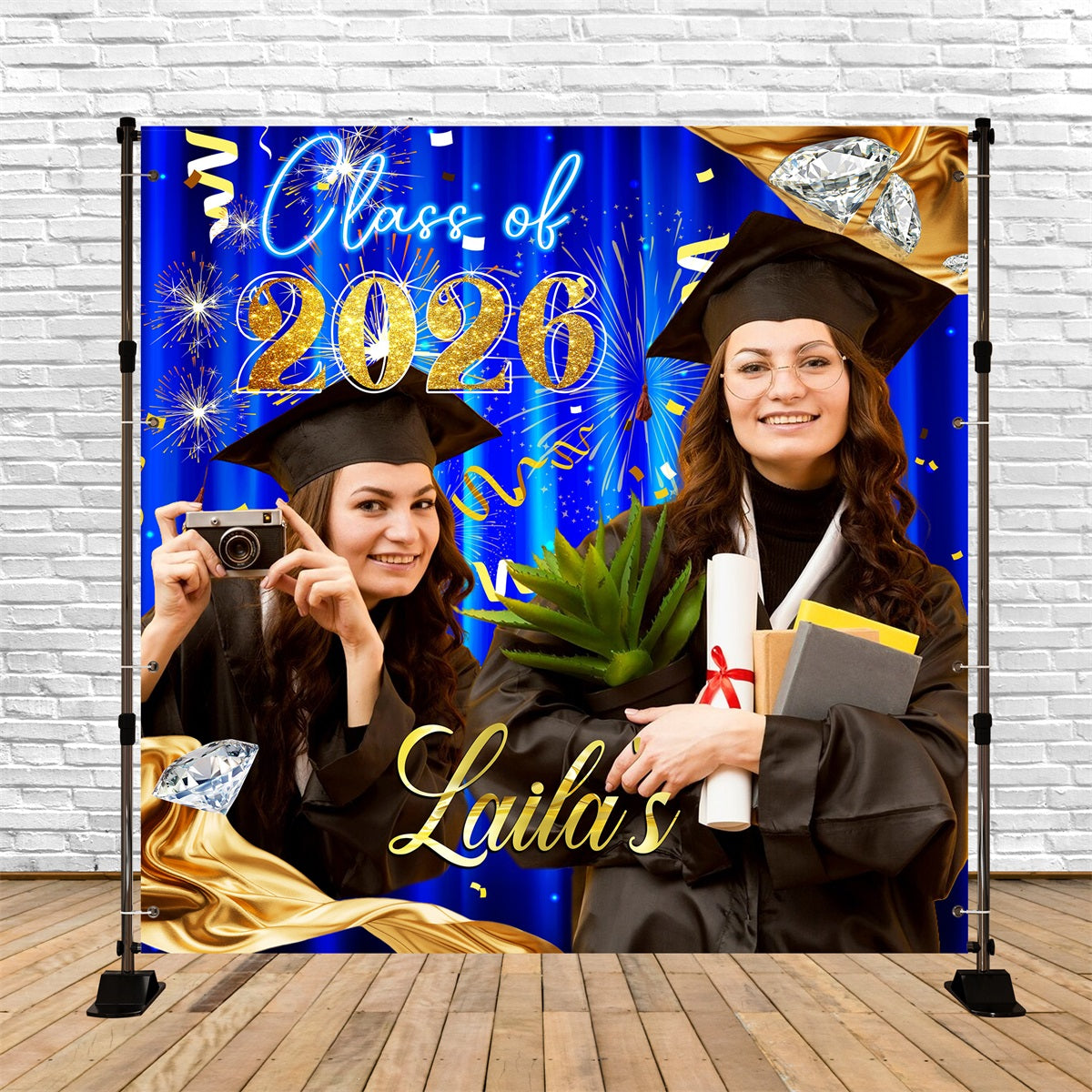 Toile de Fond de Graduation 2026 Rideau Bleu Personnalisée LXX6-204