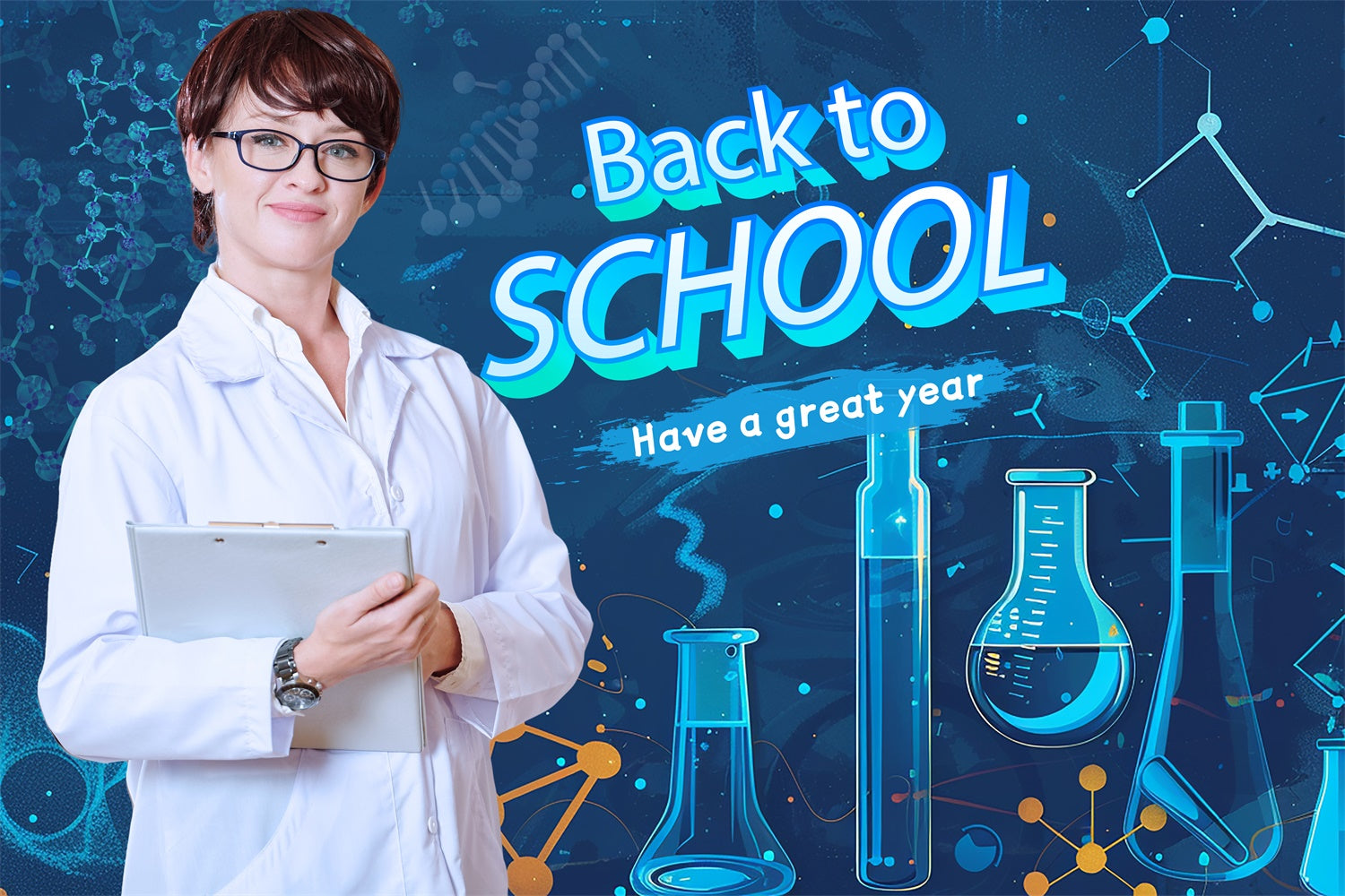 Toile de fond Retour à l’École Personnalisable Laboratoire Bleu de Chimie LXX6-41