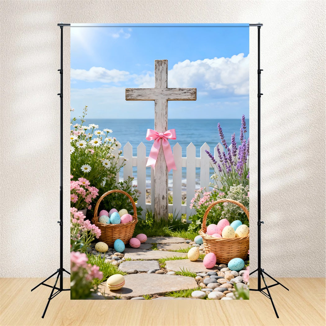 Fond de Pâques Panier Œufs Bouquet Fleurs Sauvages LXX61-100