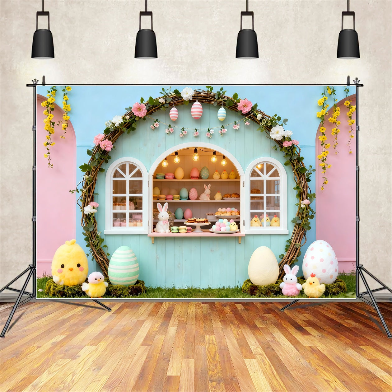 Fond Photo Pâques Stand Boulangerie Lapin Arche Pastel LXX61-105