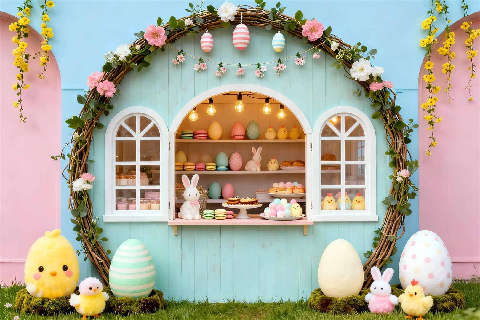 Fond Photo Pâques Stand Boulangerie Lapin Arche Pastel LXX61-105