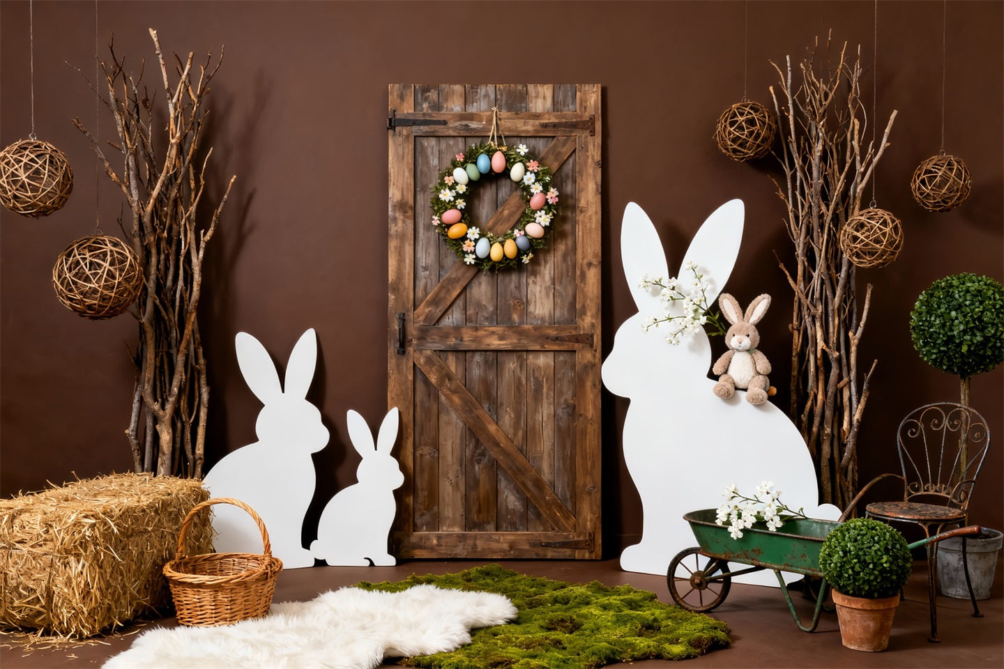 Fond de Pâques Porte Bois Rustique Couronne LXX61-116