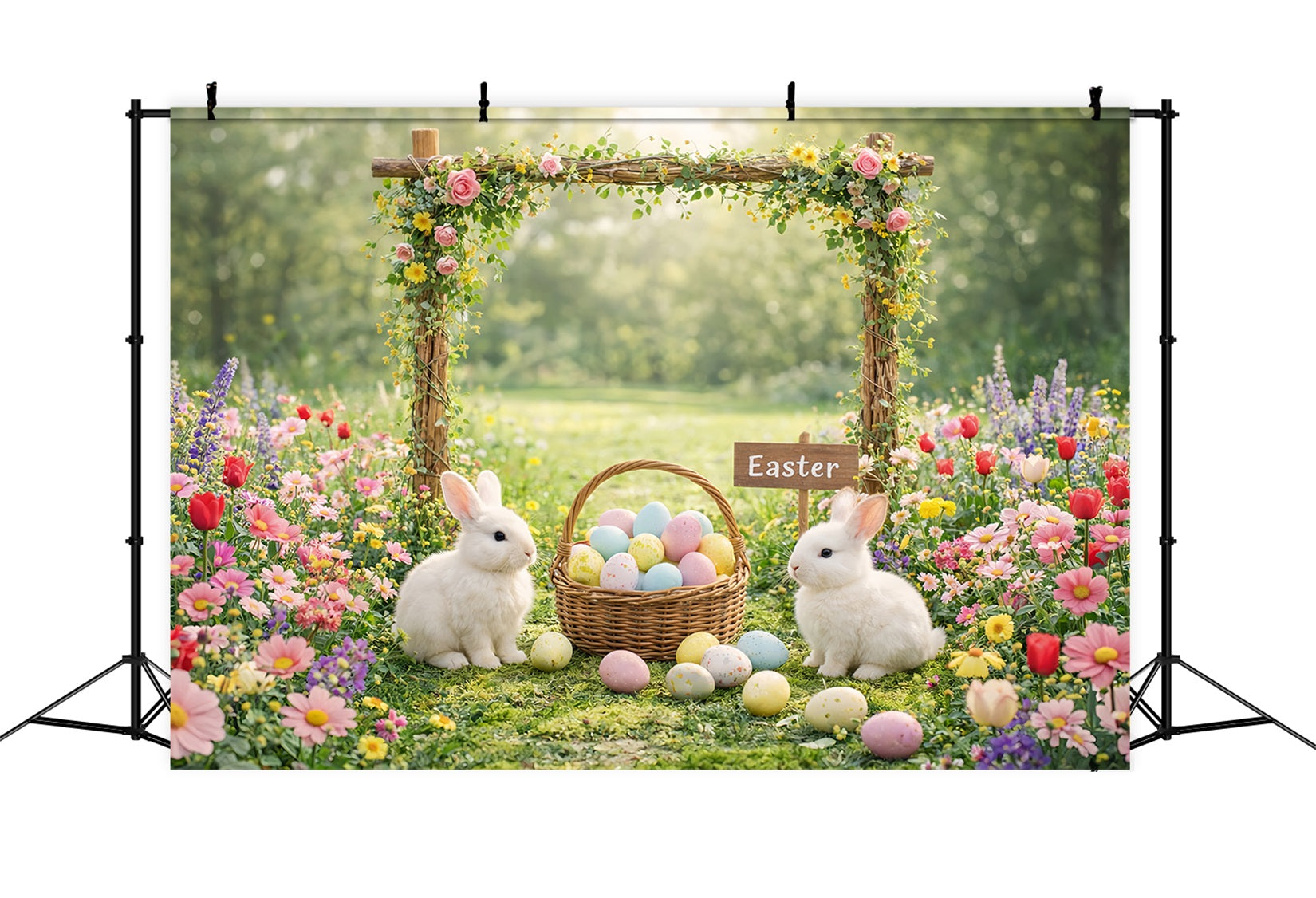Toile de fond Pâques Arche Jardin Floral Lapin Œufs LXX61-118