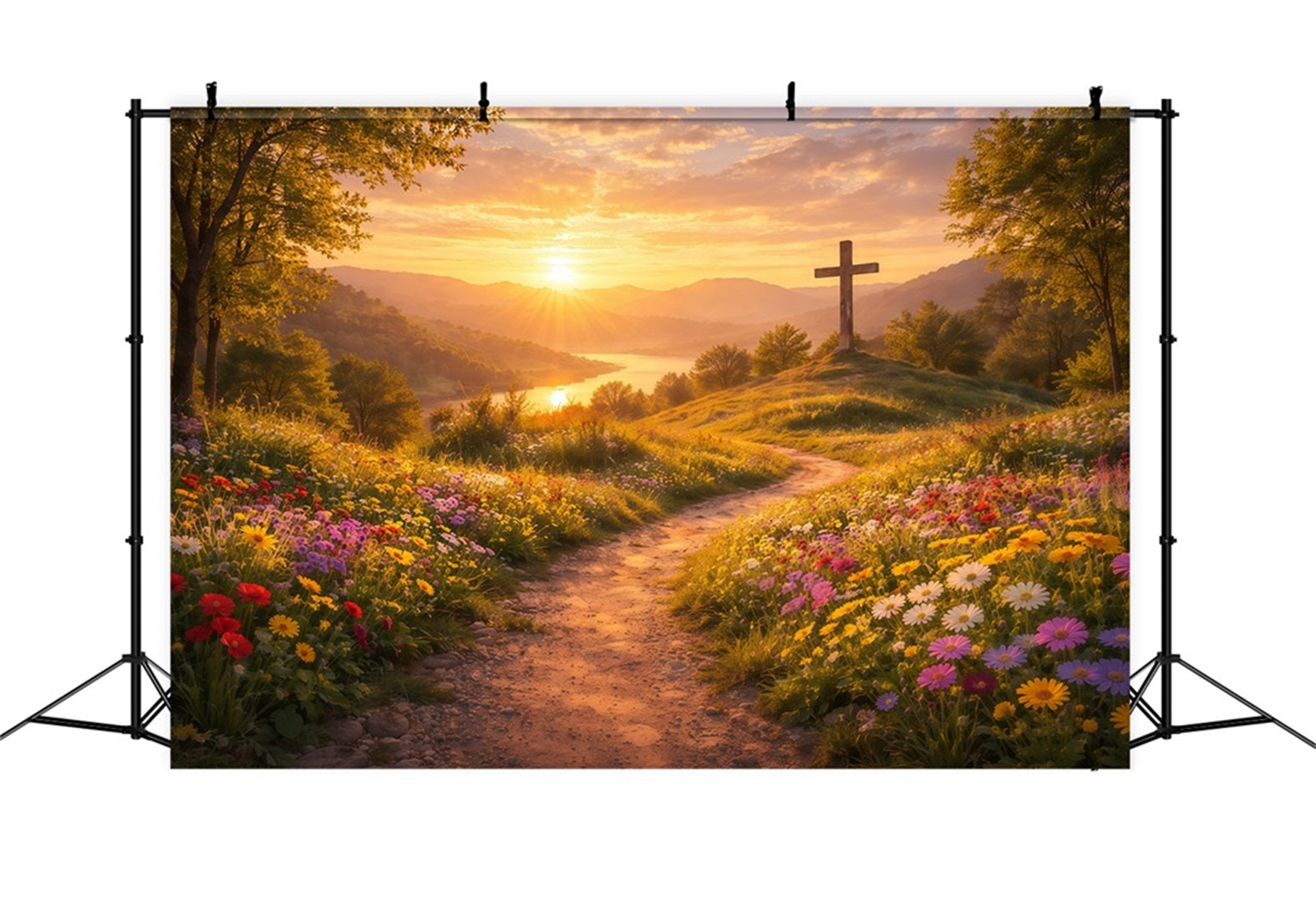 Fond de Pâques Il Est Ressuscité Croix Coucher De Soleil LXX61-124