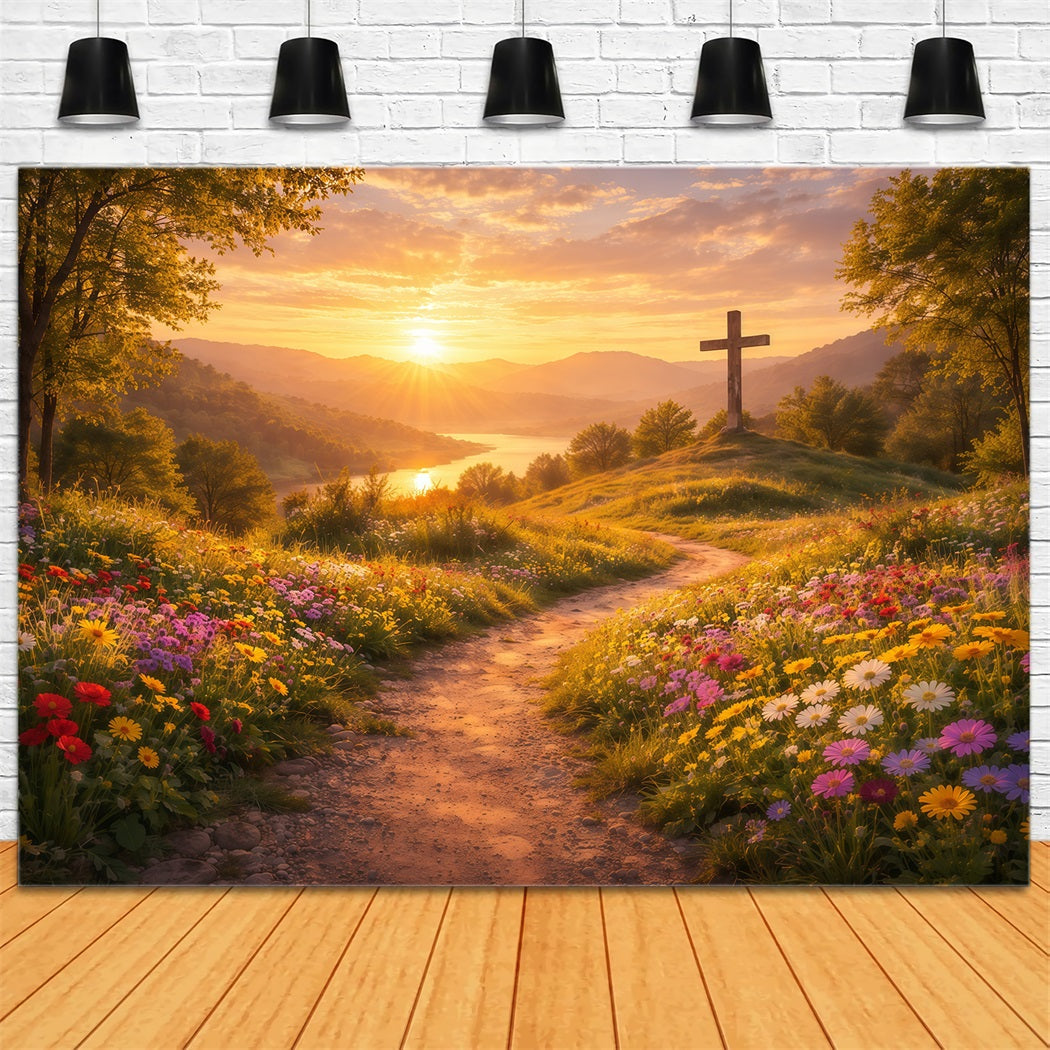 Fond de Pâques Il Est Ressuscité Croix Coucher De Soleil LXX61-124